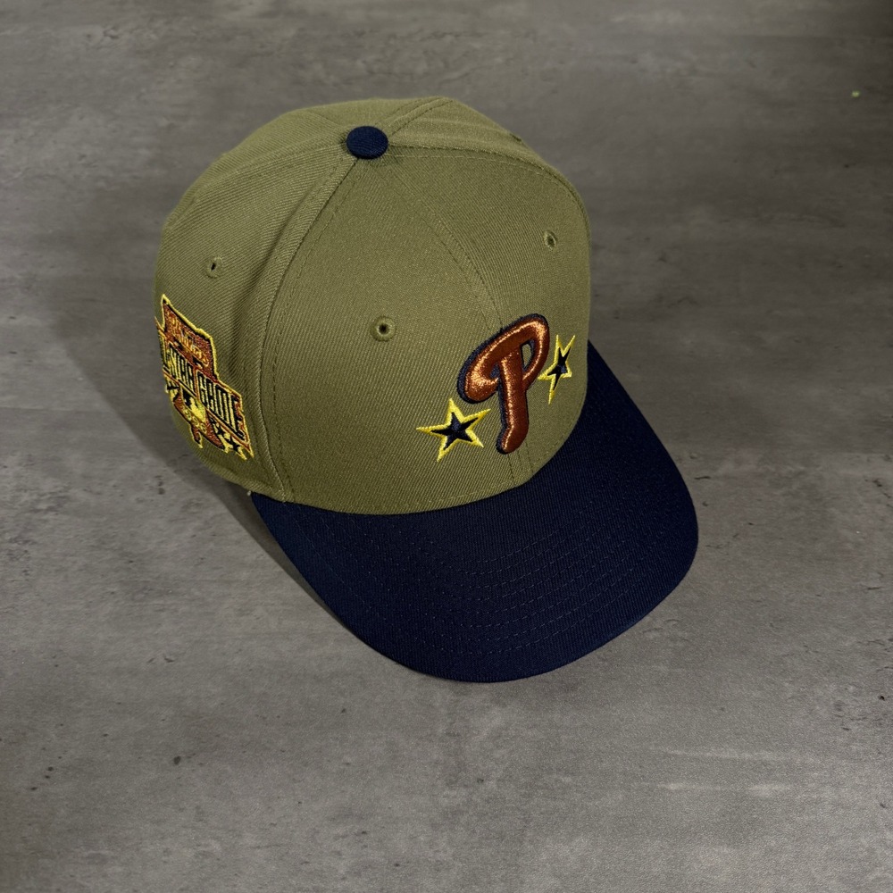 New Era Philadelphia Phillies Hat 7 1/8 Olive Navy Tropical Tree Dragon Ball Cap